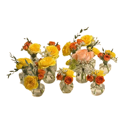 orange yellow bud vase set, tablescape, Brossard florist
