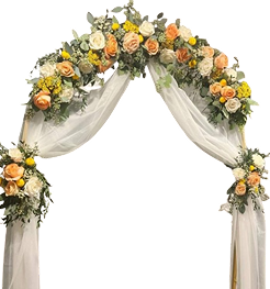 floral wedding arch, peach orange roses, Brossard florist